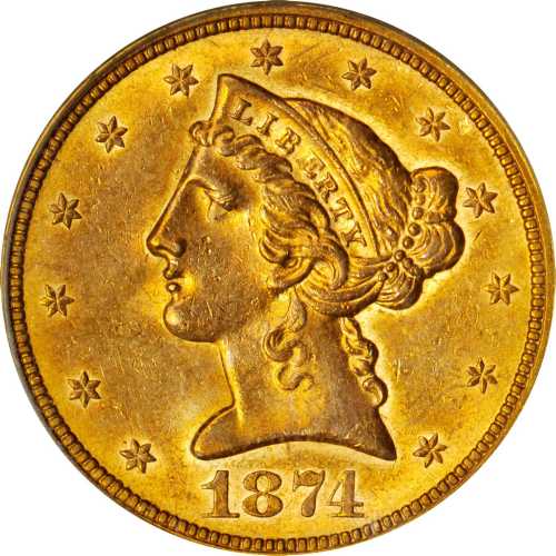 1874-S Liberty Head Half Eagle. AU-58 (PCGS). OGH.