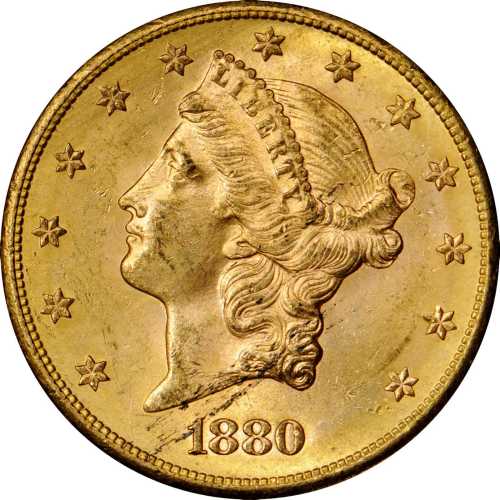 1880-S Liberty Head Double Eagle. MS-62 (PCGS).