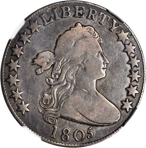 1805 Draped Bust Half Dollar. O-105a, T-12. Rarity-6. Fine-12 (NGC).