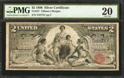 Fr. 247. 1896 $2 Silver Certificate. PMG Very Fine 20.