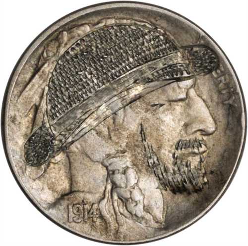 1914-D Man with Beard and Straw Hat. Host coin About Uncirculated.
