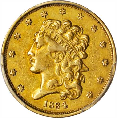 1834 Classic Head Half Eagle. McCloskey-4. First Head, Large Plain 4. AU Details--Cleaned (PCGS).