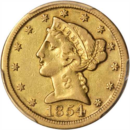 1854-D Liberty Head Half Eagle. Large D. VF-35 (PCGS).