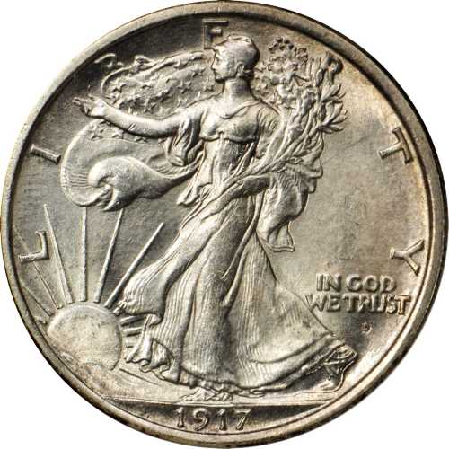 1917-D Walking Liberty Half Dollar. Obverse Mintmark. MS-65 (NGC).