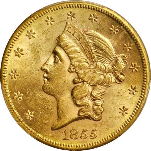 1855-S Liberty Head Double Eagle. MS-62 (PCGS). Gold Shield Holder.