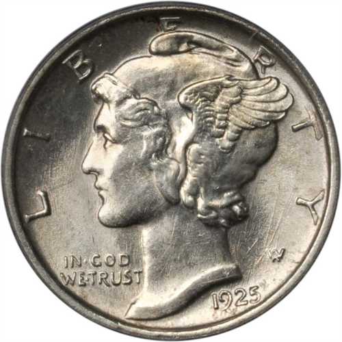 1925 Mercury Dime. MS-63 FB (PCGS).
