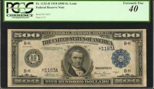 1918年美联储500美元 PCGS BG EF 40