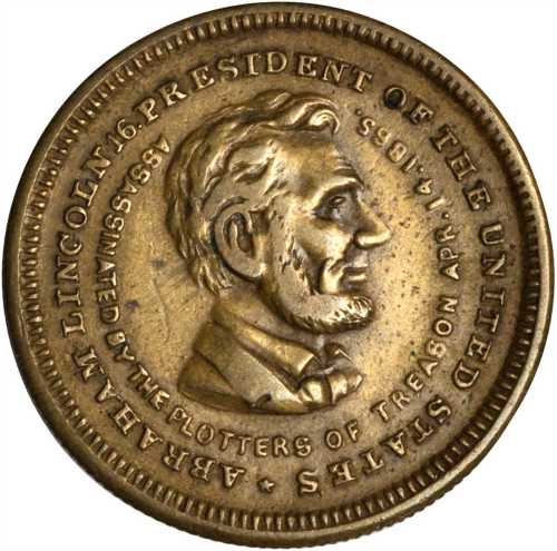 1865 Abraham Lincoln Martyr for Liberty Mortuary Medal. Brass. 21 mm. Cunningham 9-640B, King-283. C