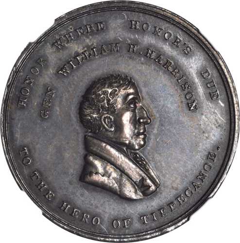 1840 William Henry Harrison. DeWitt-WHH 1840-7. Silver. Restrike. 40 mm. AU-58 (NGC).