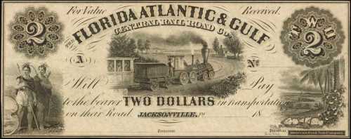 Jacksonville, Florida. Florida Atlantic & Gulf Central Rail Road Co. ND (18xx). $2. Choice Uncircula