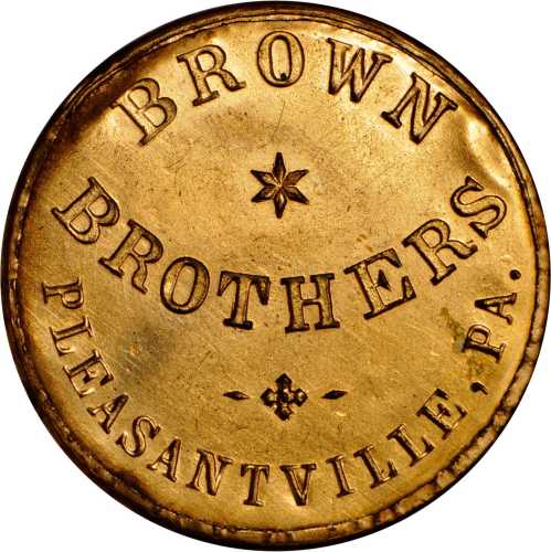Pennsylvania, Pleasantville. 1868 Brown Brothers. Bowers PA-5560. Gilt brass. 34 mm. Very Choice Min