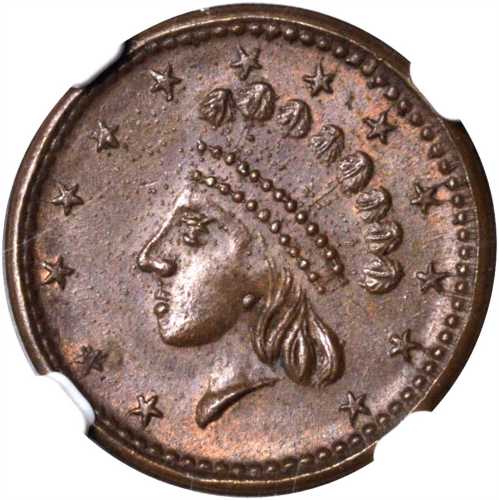 Undated (1861-1865) Indian Princess / Our Army. Fuld-51/334 a. Rarity-1. Copper. 18 mm. MS-65 BN (NG