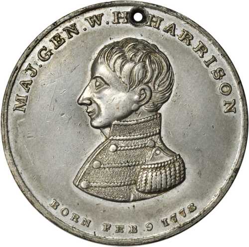 1840 William Henry Harrison. DeWitt-WHH 1840-11. White metal. 37.1 mm. About Uncirculated, pierced.