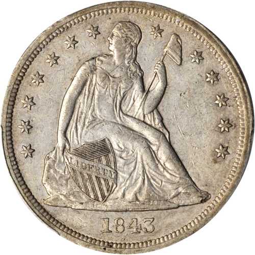 1843 Liberty Seated Silver Dollar. EF-45 (PCGS).