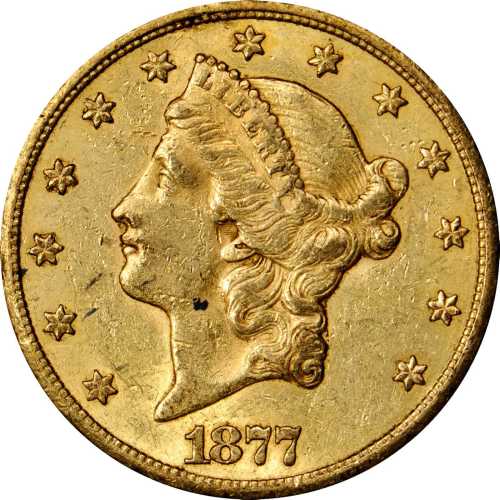 1877-CC Liberty Head Double Eagle. AU-53 (PCGS).