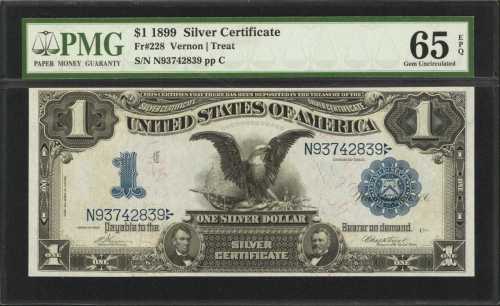 Fr. 228. 1899 $1 Silver Certificate. PMG Gem Uncirculated 65 EPQ.