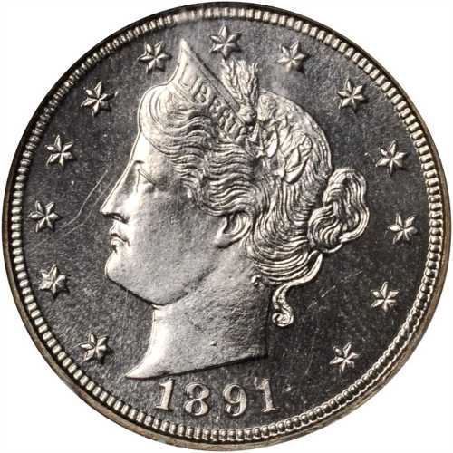 1891 Liberty Head Nickel. Proof-66 Cameo (NGC).