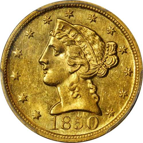 1850-D Liberty Head Half Eagle. MS-61 (PCGS).