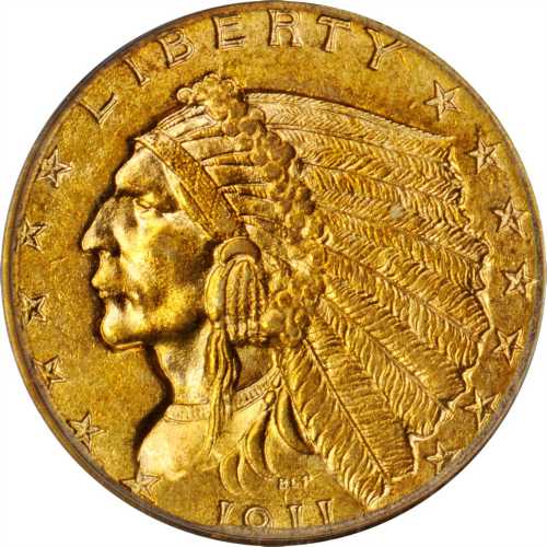 1911-D Indian Quarter Eagle. MS-62 (PCGS). CAC.