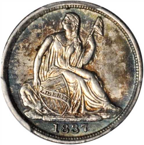 1837 Liberty Seated Half Dime. No Stars. Small Date. MS-63 (PCGS).