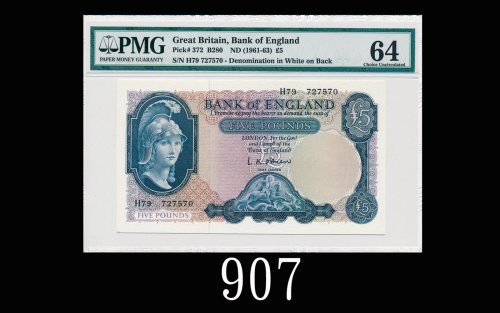 1961-63年英伦银行5镑1961-63 Bank of England 5 Pounds, ND, s/n H79 727570. PMG 64 Choice UNC