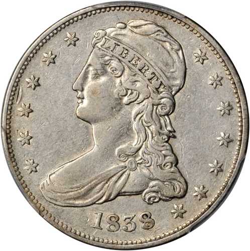 1838 Capped Bust Half Dollar. Reeded Edge. HALF DOL. GR-4. Rarity-1. EF Details--Cleaned (PCGS).