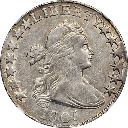 1805 Draped Bust Half Dollar. O-104a, T-10. Rarity-6+. AU-53 (NGC).