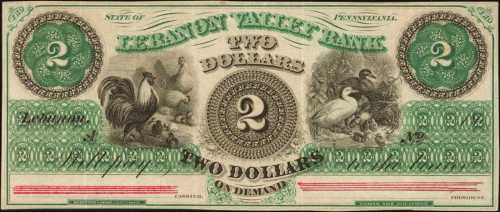 Lebanon, Pennsylvania. Lebanon Valley Bank. ND (18xx). $2. Extremely Fine. Remainder.