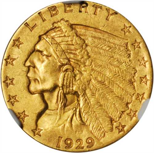 1929 Indian Quarter Eagle. MS-61 (NGC).