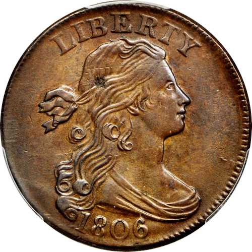 1806 Draped Bust Cent. S-270, the only known dies. Rarity-1. AU-55 (PCGS).