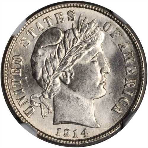 1914 Barber Dime. MS-64 (NGC).