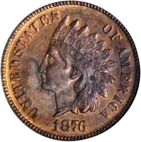 1876 Indian Cent. PR-64 RB (PCGS).