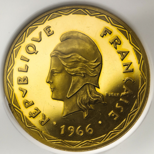 NEW HEBRIDES ニューヘブリディーズ Piefort 100Francs in Gold 1966 NGC-PF63 Ultra Cameo UNC