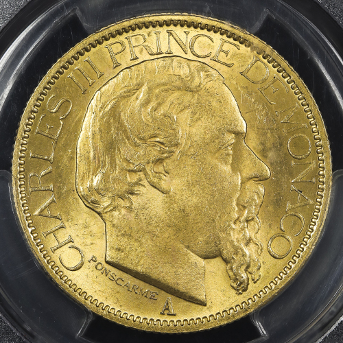 MONACO モナコ 100Francs 1886A PCGS-MS63 UNC