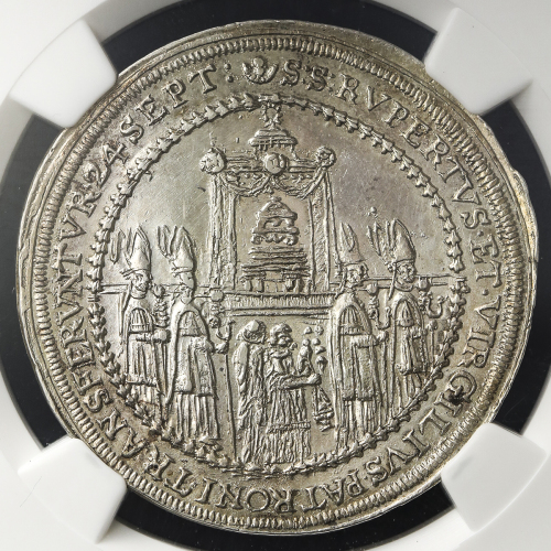 AUSTRIA Salzburg ザ儿ツブ儿ク 1/2Taler 1628 NGC-UNC Details“Surface Hairlines“ 洗浄 AU