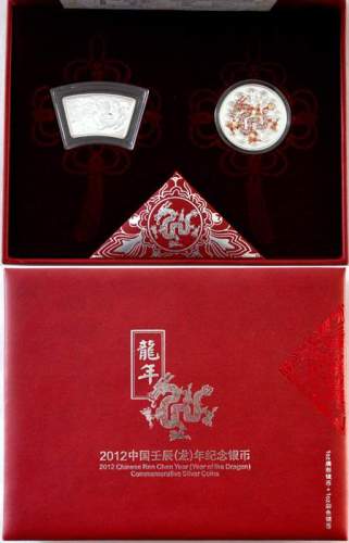 2012年壬辰(龙)年生肖纪念银币1盎司一组两枚 完未流通