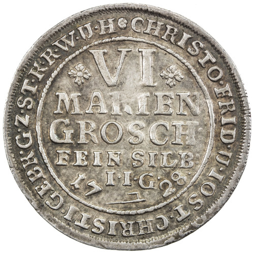 World Coins - Europe，STOLBERG-STOLBERG: Christof Friedrich, 1704-1738, AR 6 mariengroschen (3.24g), 