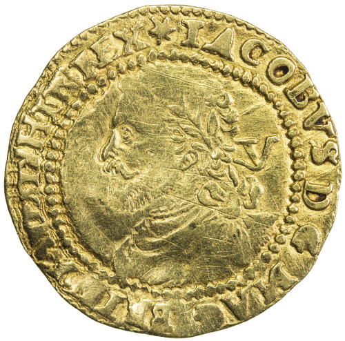 World Coins - Europe，ENGLAND: James I, 1603-1625, AV ¼ laurel (5 shillings) (2.18g), S-2642, third c