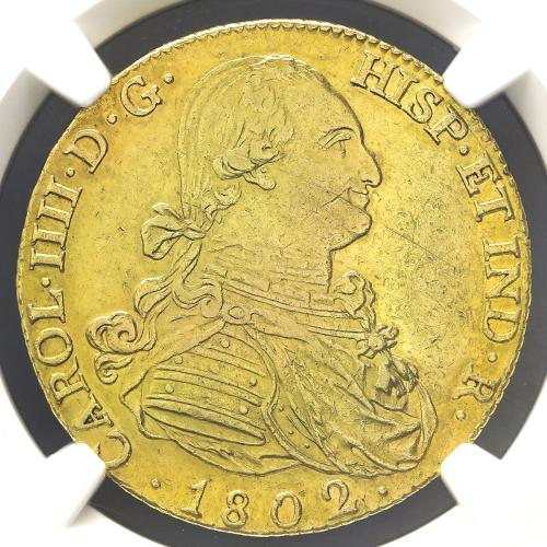 SPAIN スペイン 8Escudos 1802FA NGC-AU Details“Obv.Scratched“ 肖像面に軽いスクラッチ -EF
