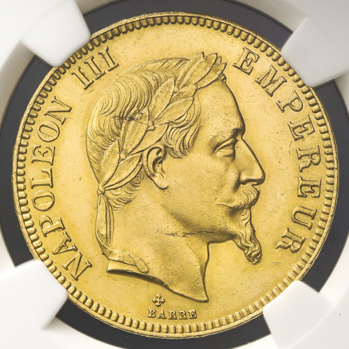 FRANCE Napoleon III ナポレオン3世(1852~70) 100Francs 1866BB NGC-MS61 AU