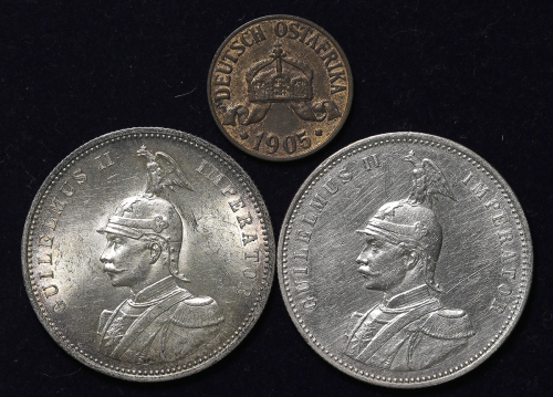 GERMANY EAST AFRICA ドイツ领东アフリカ Rupie 1906A&1910J//1/2Heller 1905A 返品不可 要下见 Sold as is No returns  -EF