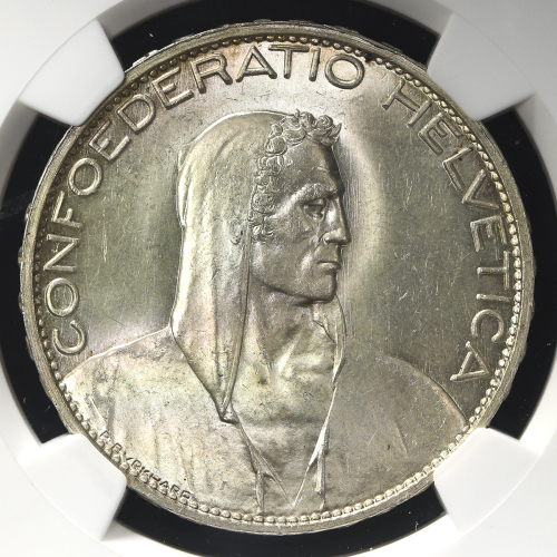 SWITZERLAND Confederation スイス连邦 5Francs 1925B NGC-MS64+ UNC+