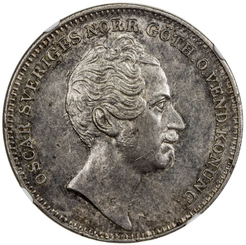 World Coins - Europe，SWEDEN: Oscar I, 1844-1859, AR ½ riksdaler, 1848/5, KM-461, Cr-179, initials AG