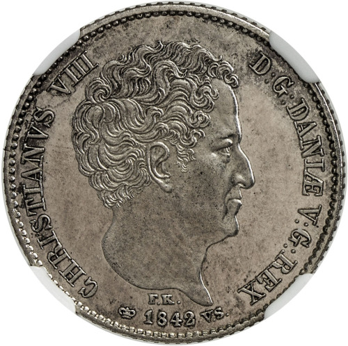 World Coins - Europe，DENMARK: Christian VIII, 1839-1848, AR 16 rigsbankskilling, 1842, KM-733, Cr-12