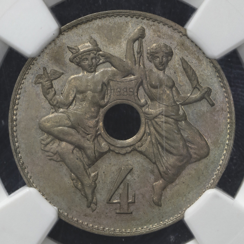 FRANCE 3rd Rep 第三共和政(1870~1940) Essai 4Centimes 1889 NGC-MS63 UNC