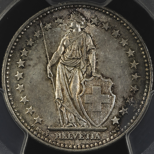 SWITZERLAND Confederation スイス连邦 2Francs 1911B PCGS-MS62 -UNC
