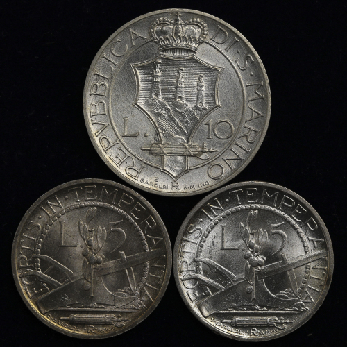 SAN MARINO サンマリノ 5Lire 1932,38/10Lire 1931 返品不可 要下见 Sold as is No returns AU~UNC