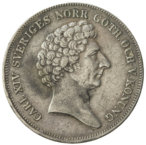 World Coins - Europe，SWEDEN: Carl XIV Johan, 1818-1844, AR riksdaler, 1841, KM-432, Cr-149, initials