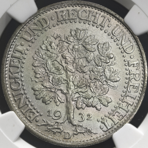 GERMANY Weimar Rep ワイマー儿共和国 5Reichsmark 1932D  NGC-MS67 FDC