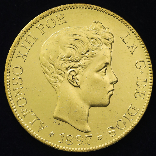 SPAIN スペイン 100Pesetas 1897(97)S‐GV Cleaned 洗浄 プ儿ーフライク AU/UNC